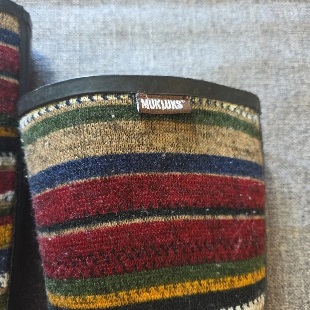 Muk Luks Aubrie Tall Knit Rubber Rain Boots Size 10 southwest stripes aztec